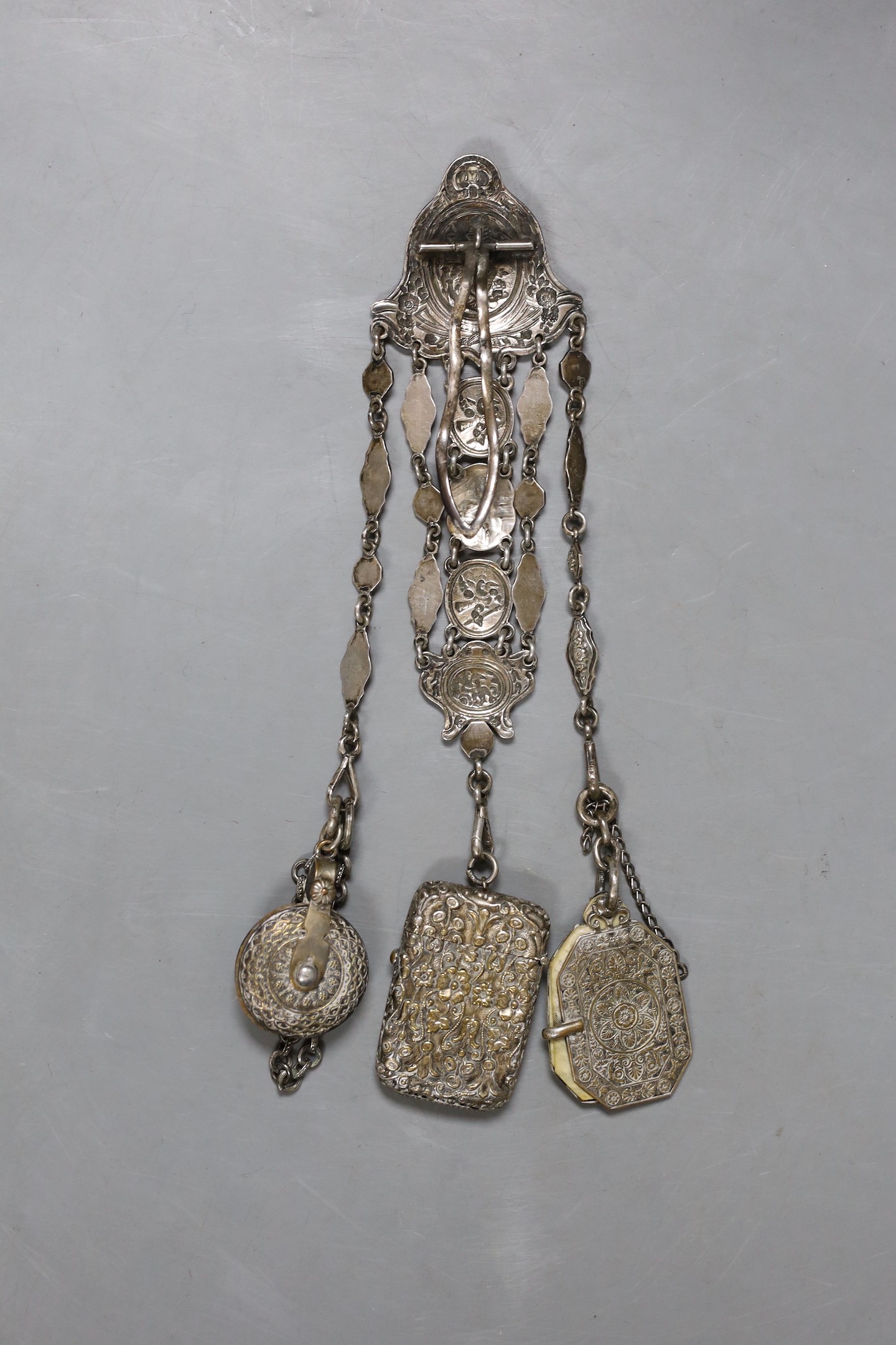 Silver plated chatelaine - 22cm long